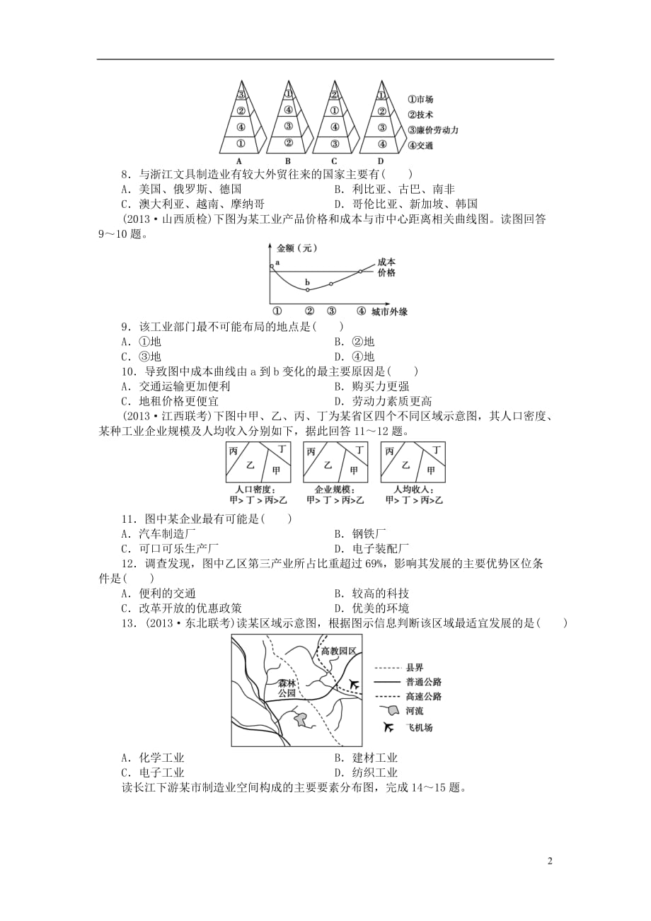 【金榜新学案】2014高三地理大一轮复习 课时作业二十四 工业生产与地理环境.doc_第2页