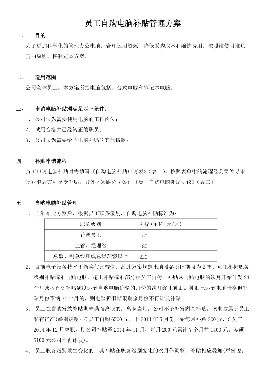 员工自购电脑补贴管理方案.doc_第1页