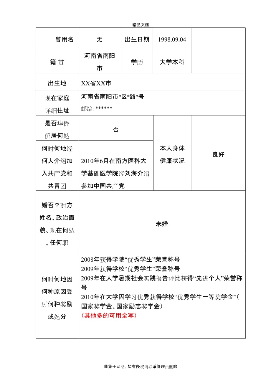 《高等学校毕业生登记表》填写范例-届word版本_第4页