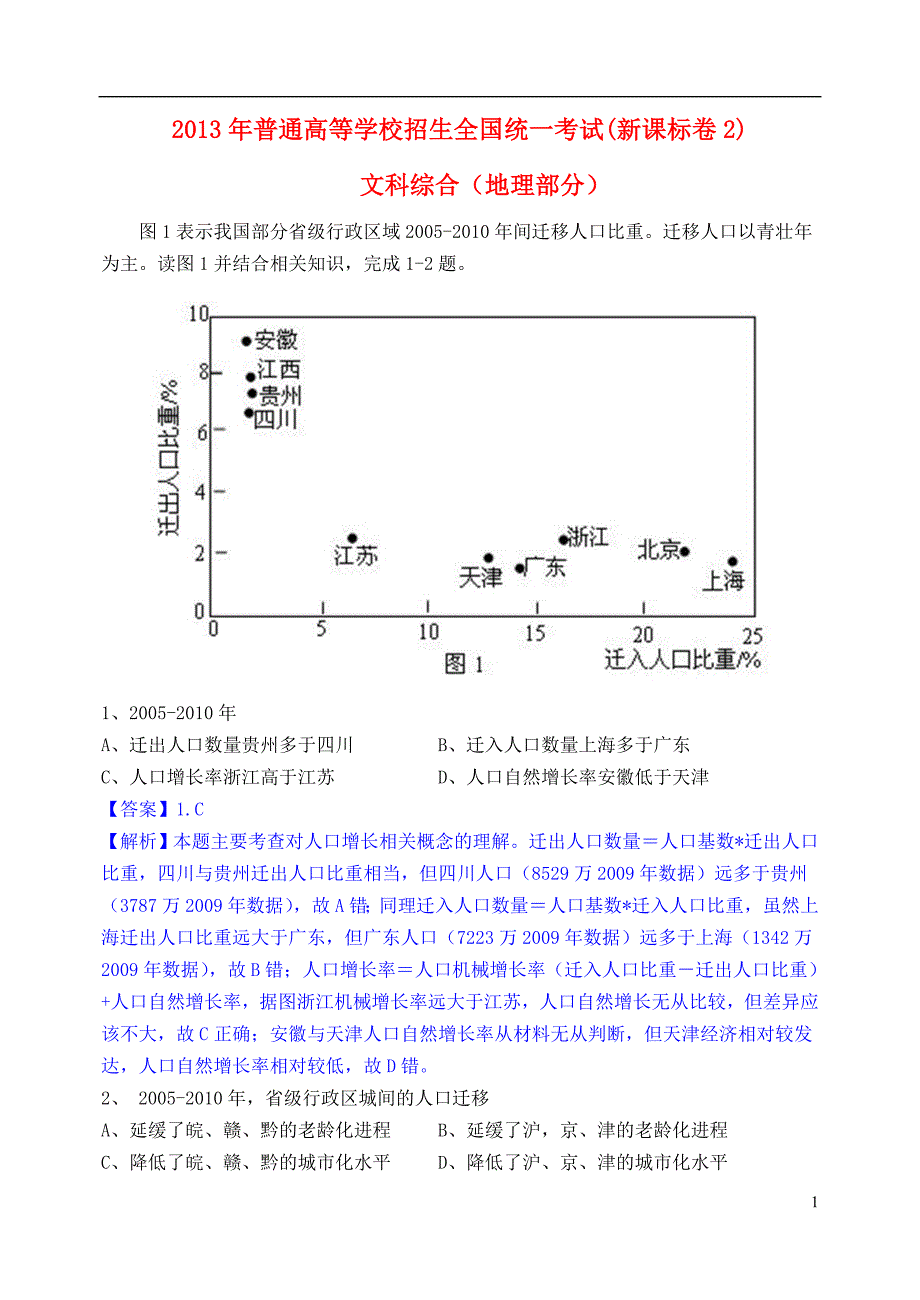 2013年普通高等学校招生全国统一考试文综（地理）试题（新课标II卷解析版2）.doc_第1页