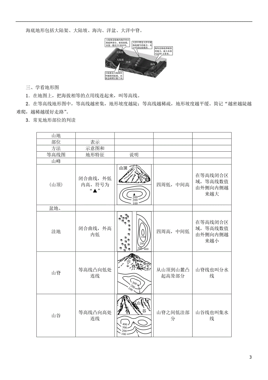 （怀化专）中考地理命题研究教材知识梳理七级第2章地理的面貌（第4课时世界的地形）精讲精练_第3页