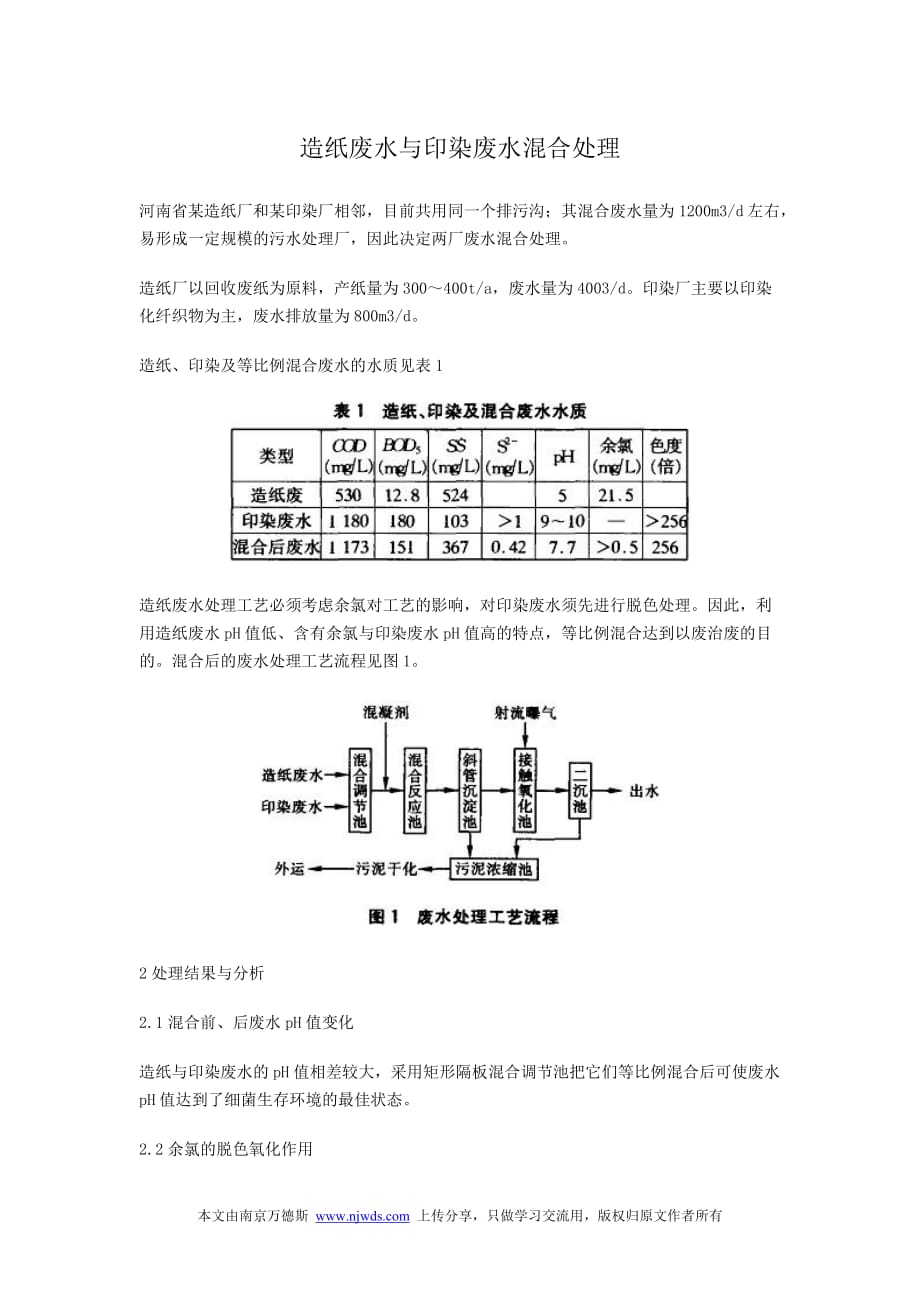 造纸废水与印染废水混合处理_第1页