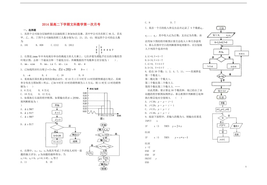 江西省上高县2012-2013学年高二数学下学期第一次月考 文.doc_第1页