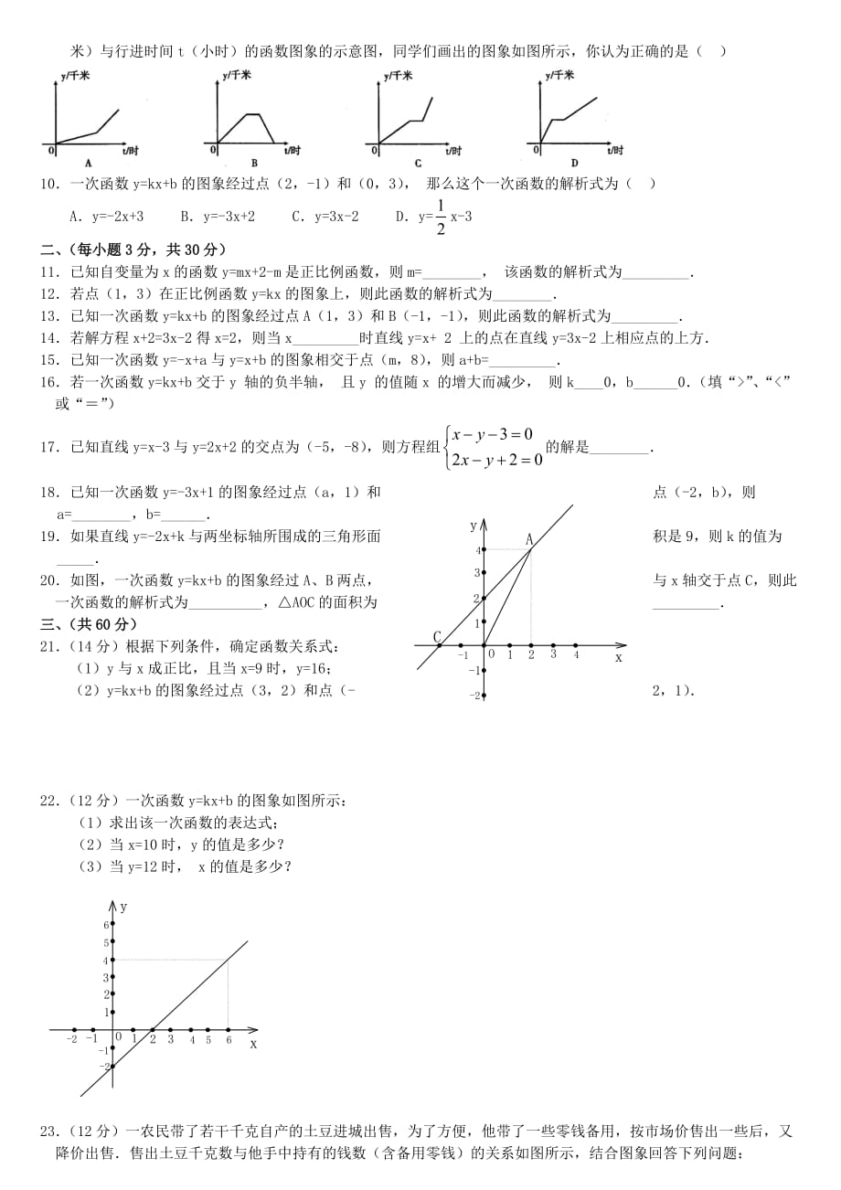 人教版八年级下册数学一次函数知识点归纳及练习.doc_第3页