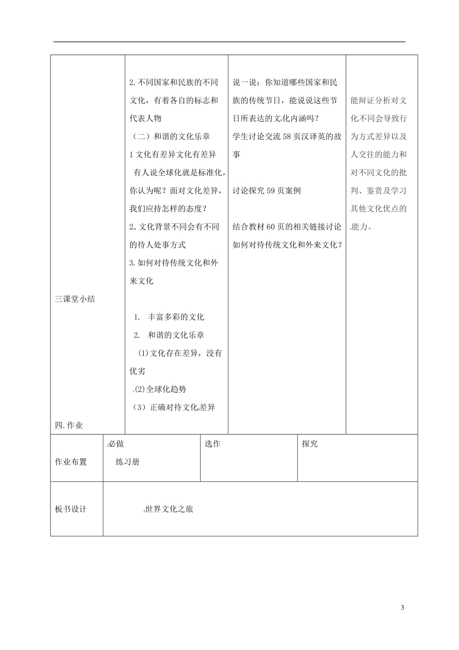 辽宁省瓦房店市第二十二初级中学八年级政治上册第三单元5.1世界文化之旅教案新人教版_第3页