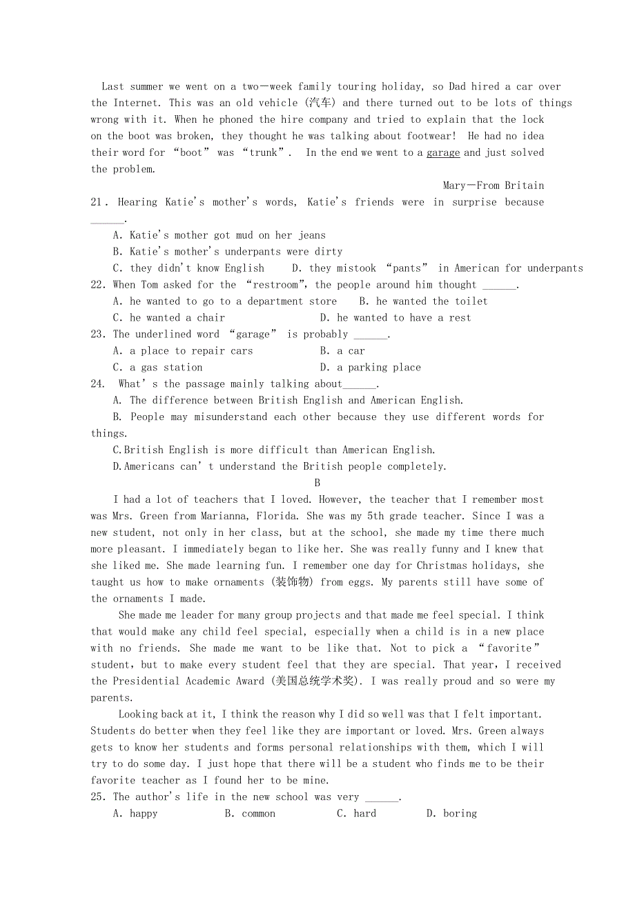 陕西省宝鸡市金台区2019-2020学年高一英语上学期期中检测试题[含答案].doc_第3页