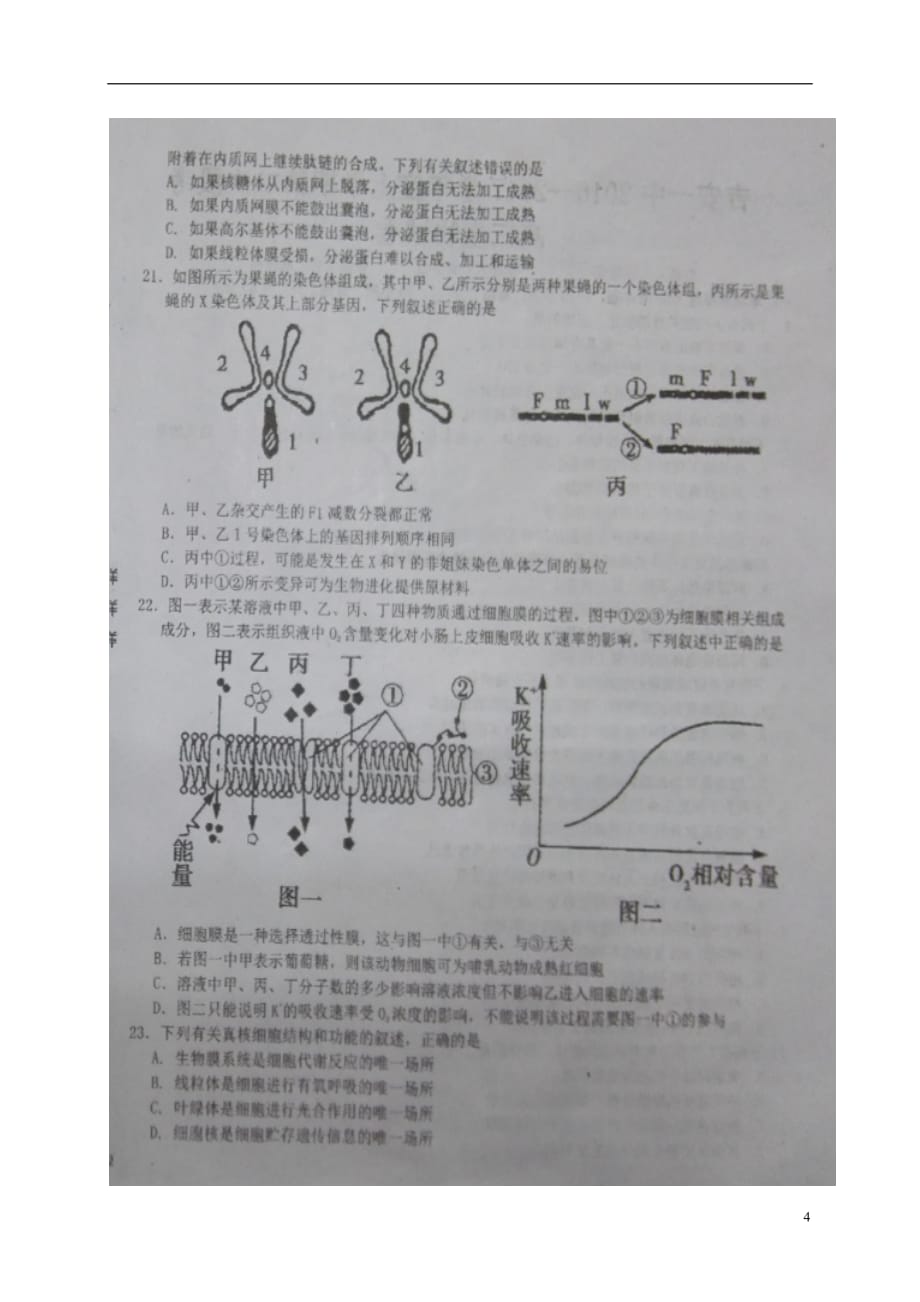 江西省高三生物上学期第二次段考试题（扫描版）_第4页