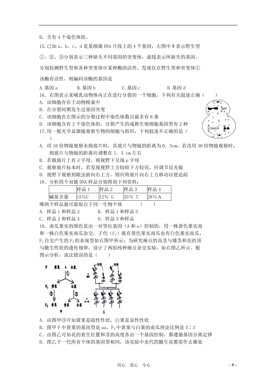 安徽省舒城皖智高考复读学校2012届高三生物12月第一次旬考（无答案）新人教版.doc_第4页