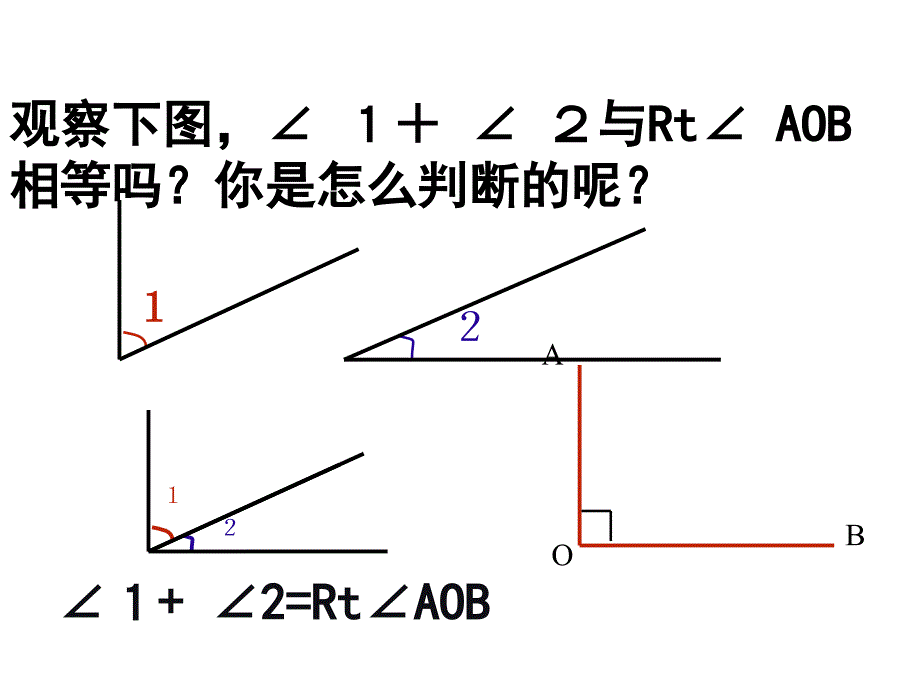 观察下图ang1ang2与Rtan更OB相等吗你是怎么判断的呢说课讲解_第1页