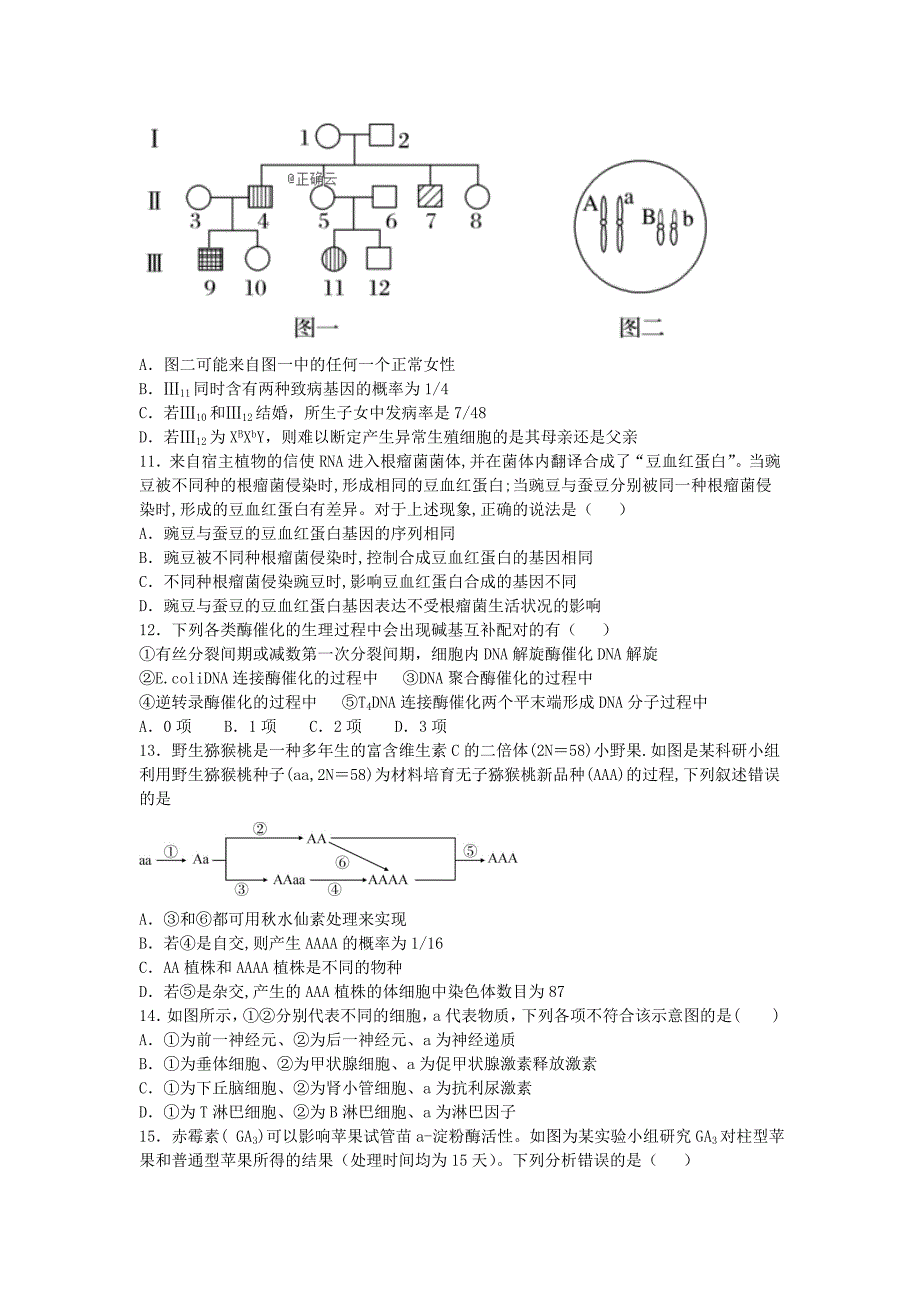 江西省赣州市石城中学2020届高三生物上学期第三次周考试题A暑假[含答案].doc_第3页