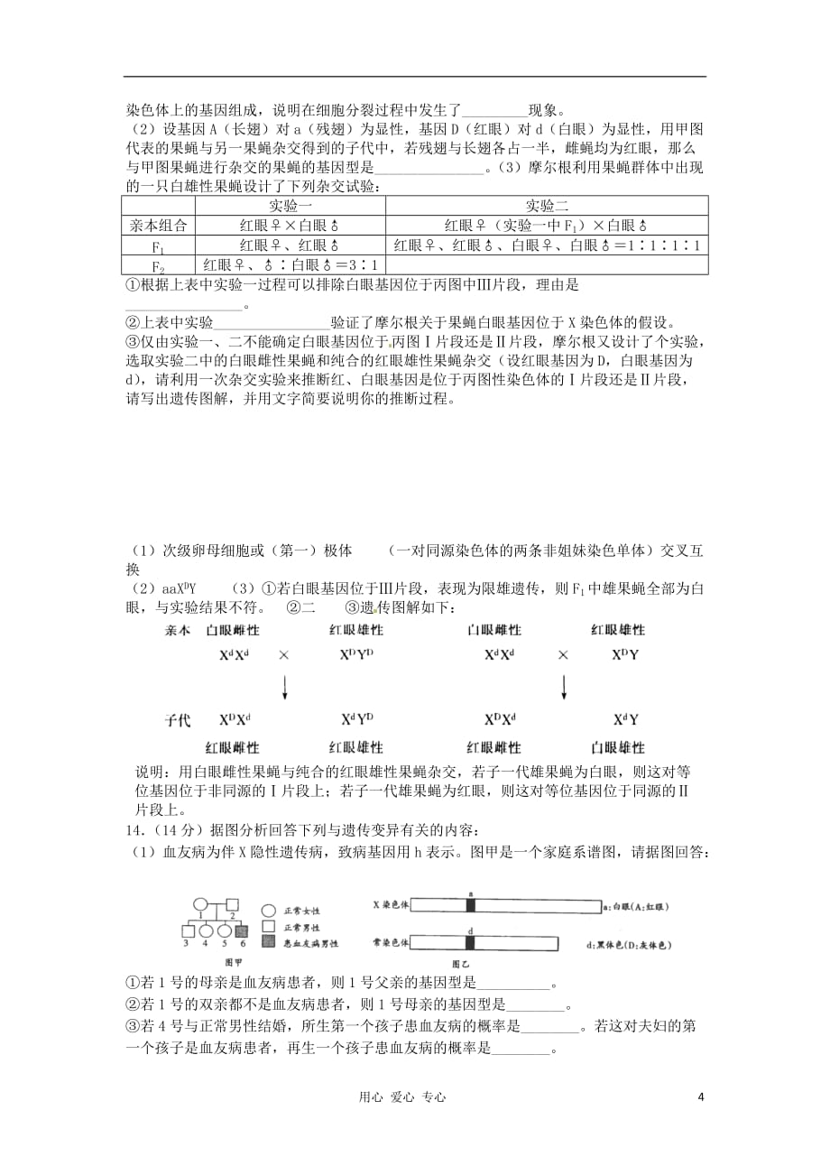 【备战高考】2013届高三生物一轮复习 基因和染色体的关系单元测试.doc_第4页