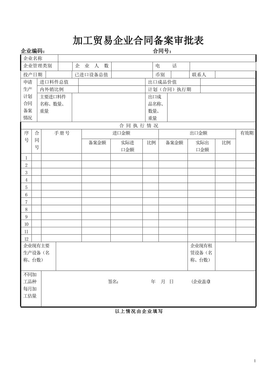 加工贸易企业合同备案审批表_第1页