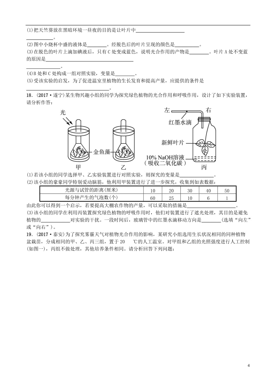 山东省济南市中考生物第二单元多彩的生物世界第一章生物圈中的绿色植物实战演练_第4页