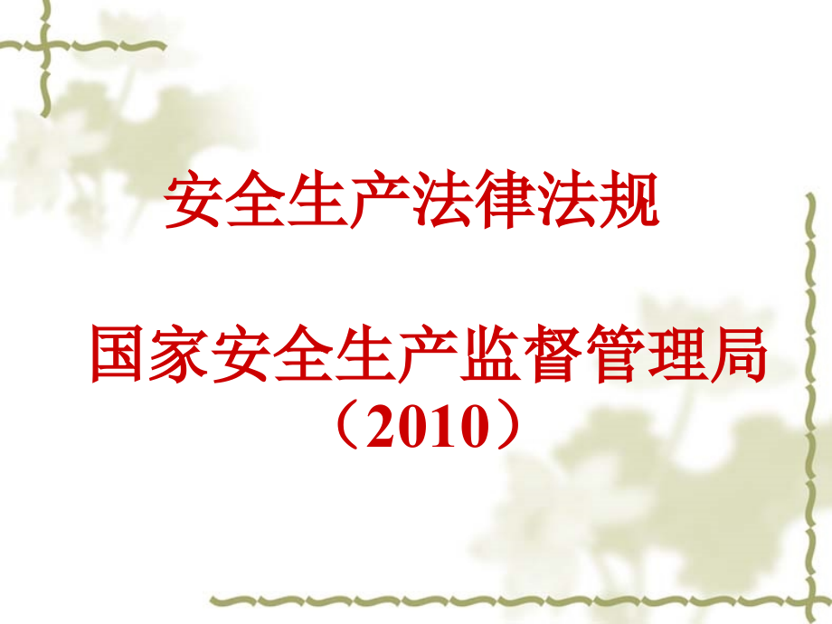 国家安全生产监督管理局(2010)法律法规培训资料394页讲解学习_第1页