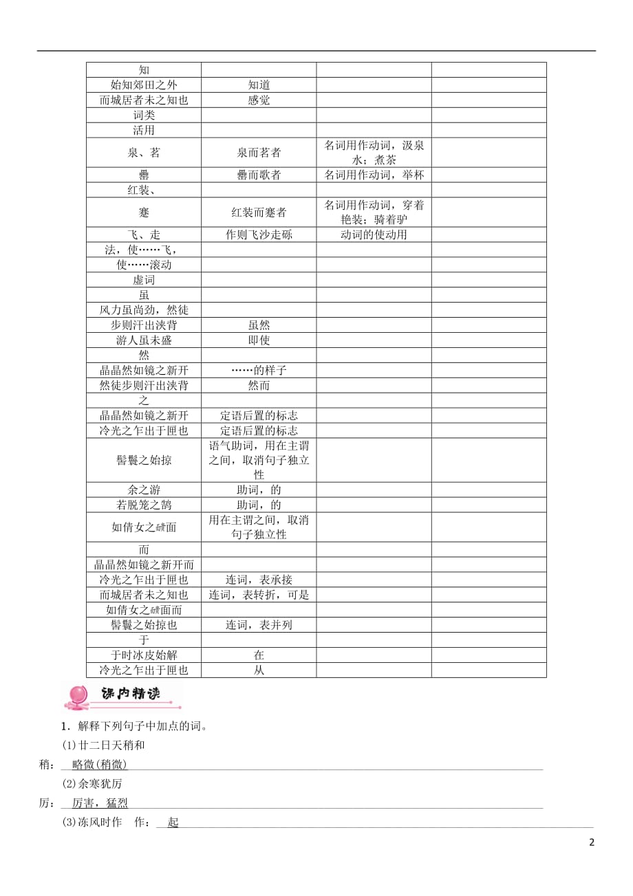 （河北专）中考语文总复习第一编古诗文阅读梳理篇专题二课内20篇文言文阅读（含比较阅读）第14篇满井游记(河北2013已考)_第2页