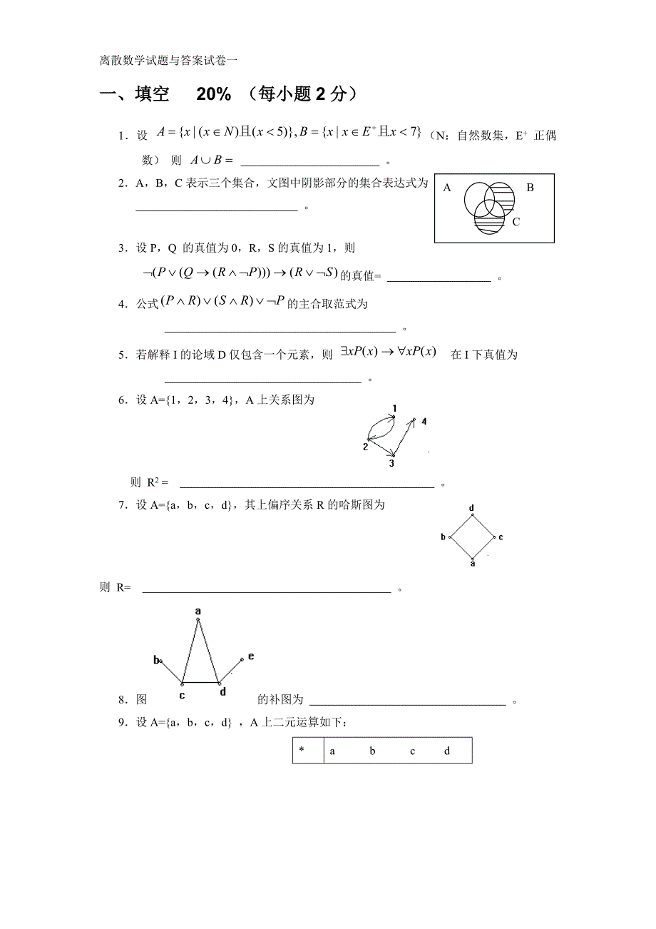 离散数学习题集(十五套) - 答案.doc_第1页
