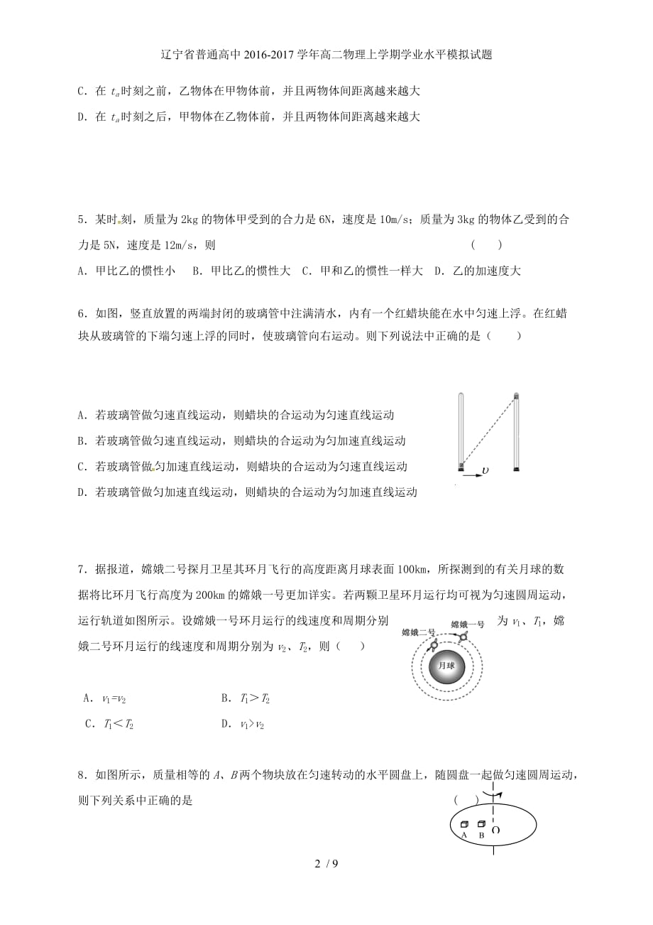 辽宁省普通高中高二物理上学期学业水平模拟试题_第2页