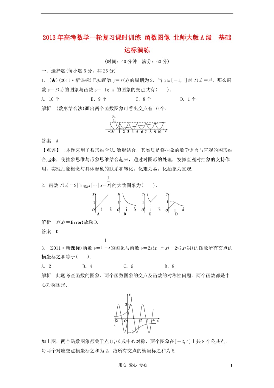 2013年高考数学一轮复习课时训练 函数图像 北师大版.doc_第1页