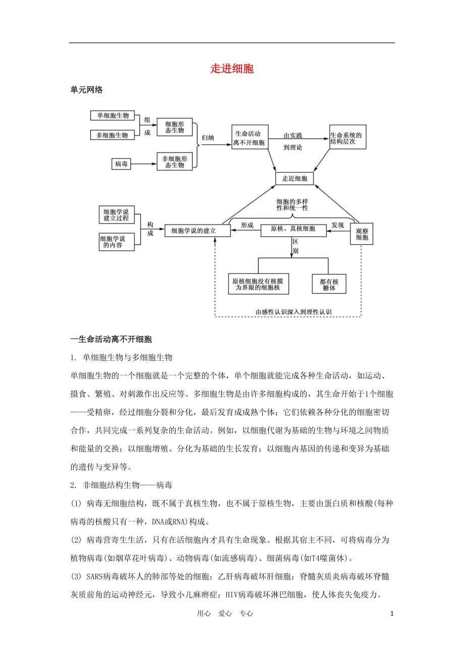 2012高三生物一轮复习 走进细胞导学案 新人教版.doc_第1页