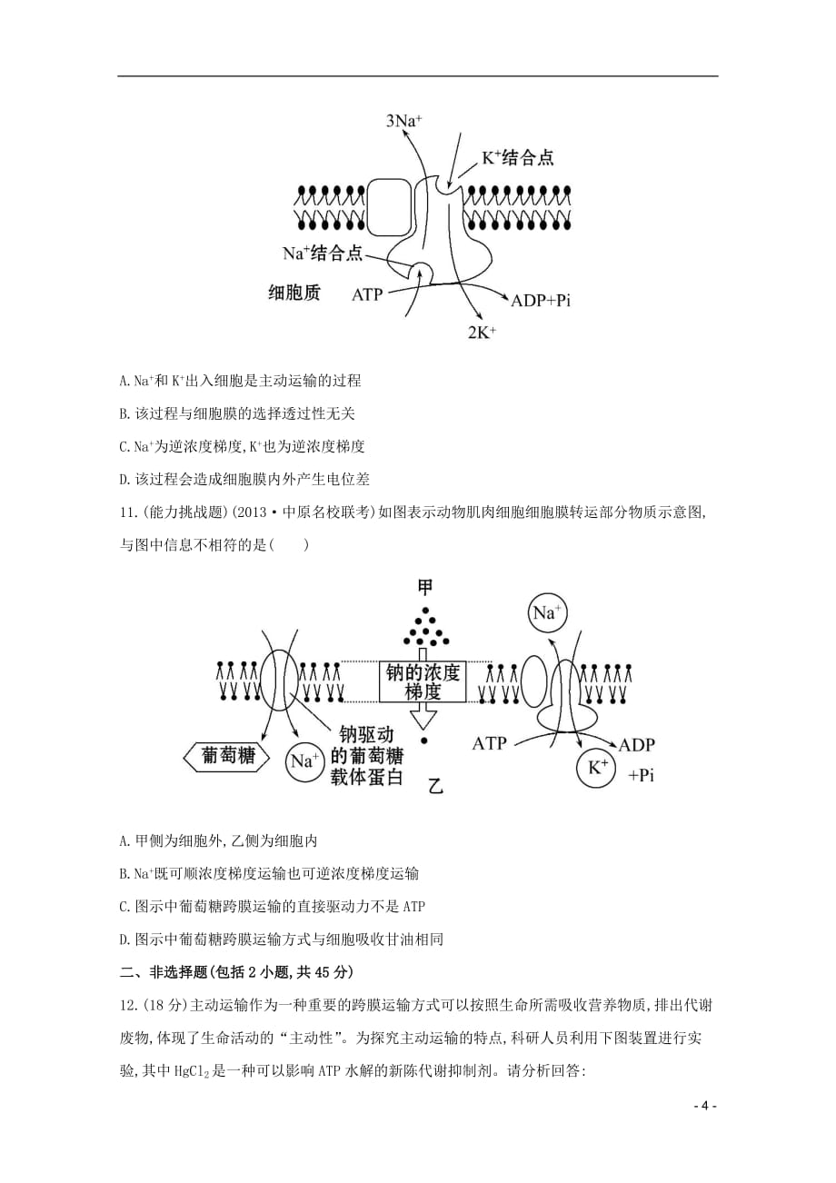 2014届高三生物一轮 4.3物质跨膜运输的方式课时提升作业 新人教版必修1.doc_第4页