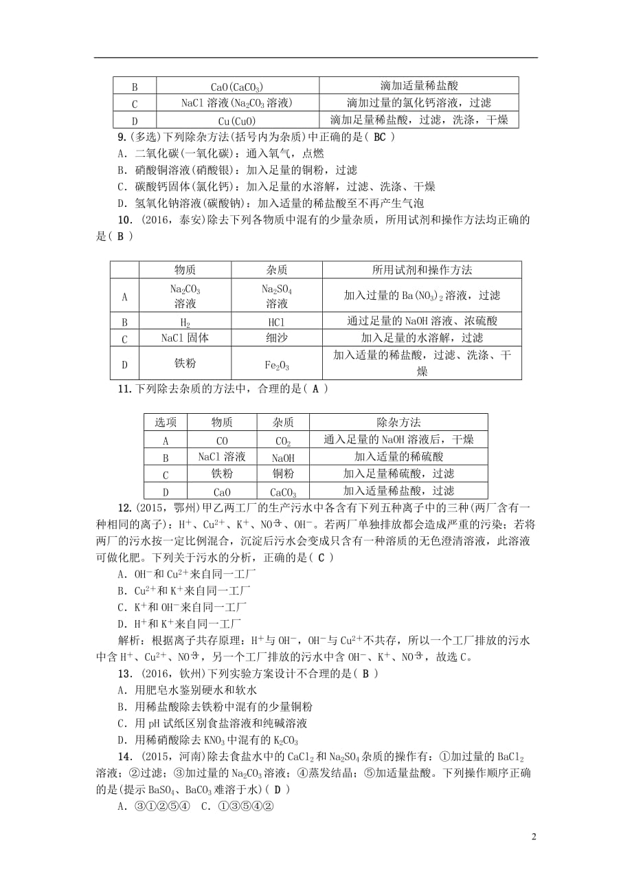 （广西地区）中考化学总复习第二篇专题聚焦专题三物质的检验、鉴别与除杂检测_第2页