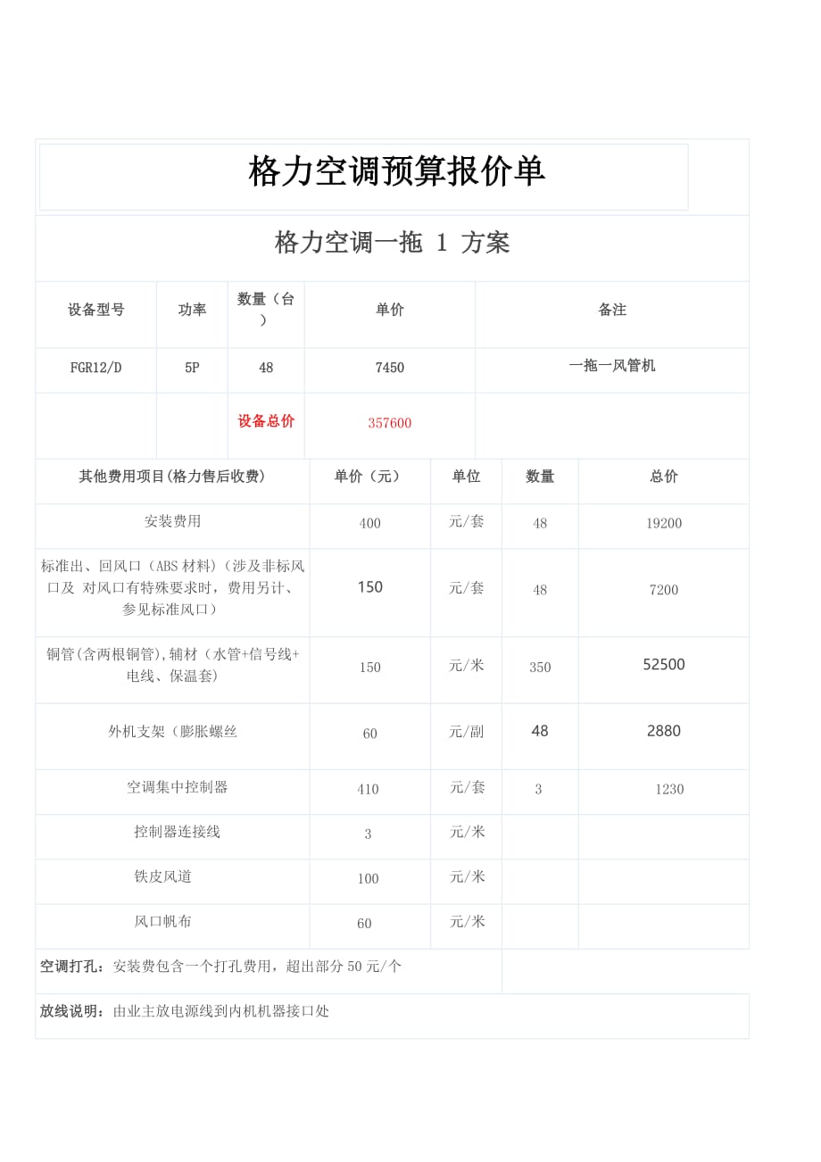 格力空调预算报价单.doc_第1页