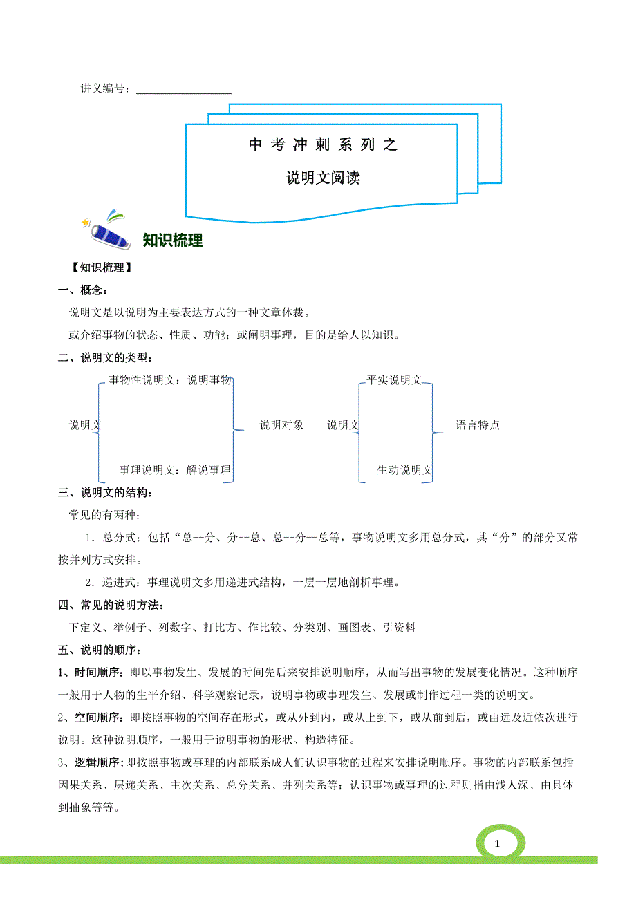 中考语文冲刺之说明文阅读_第1页