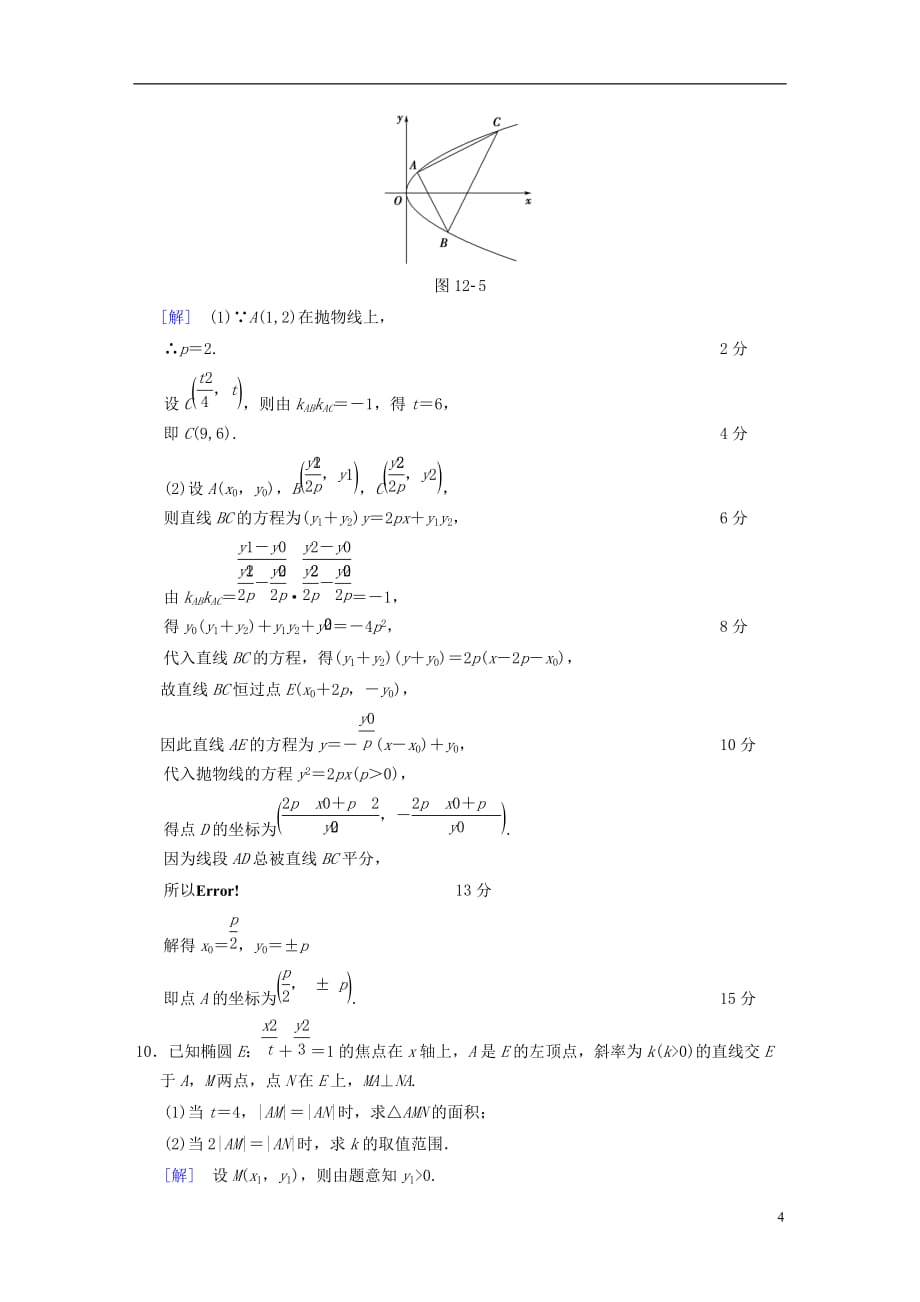 （浙江专）高考数学第1部分重点强化专题专题5平面解析几何专题限时集训12圆锥曲线的定义、方程、几何性质_第4页