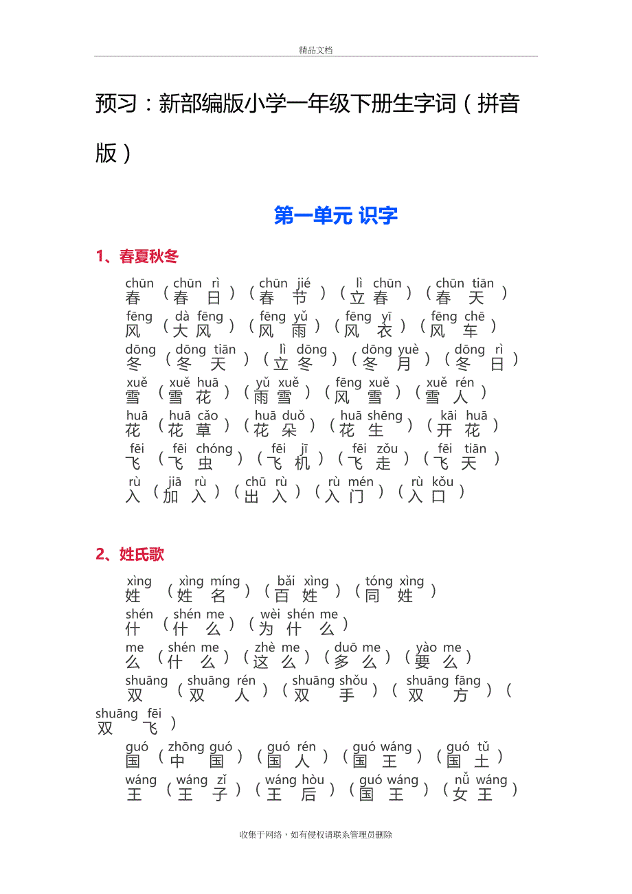 新部编版小学一年级下册生字词(拼音版)培训资料_第2页