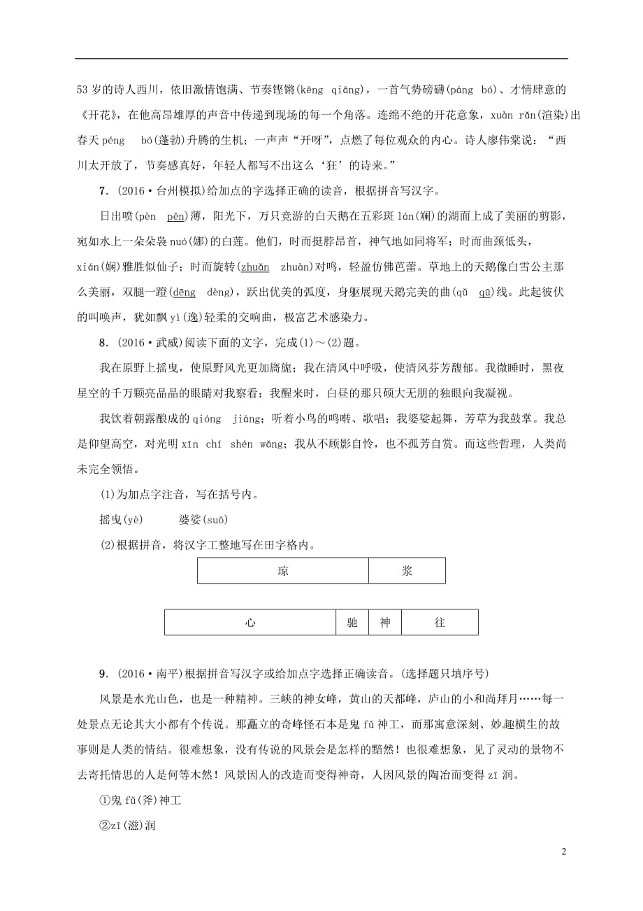 （浙江地区）中考语文总复习考点跟踪训练7汉字读写_第2页