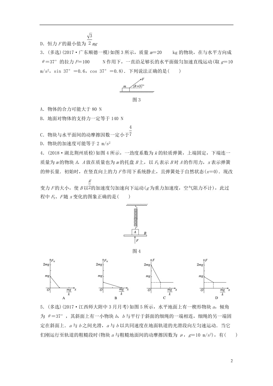 （全国通用）高考物理一轮复习第三章牛顿运动定律微专题27动力学中的临界极值问题备考精炼_第2页