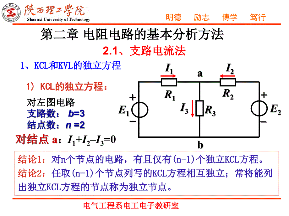 结论对n个节点的电路有且仅有n个独立KCL方程复习课程_第1页