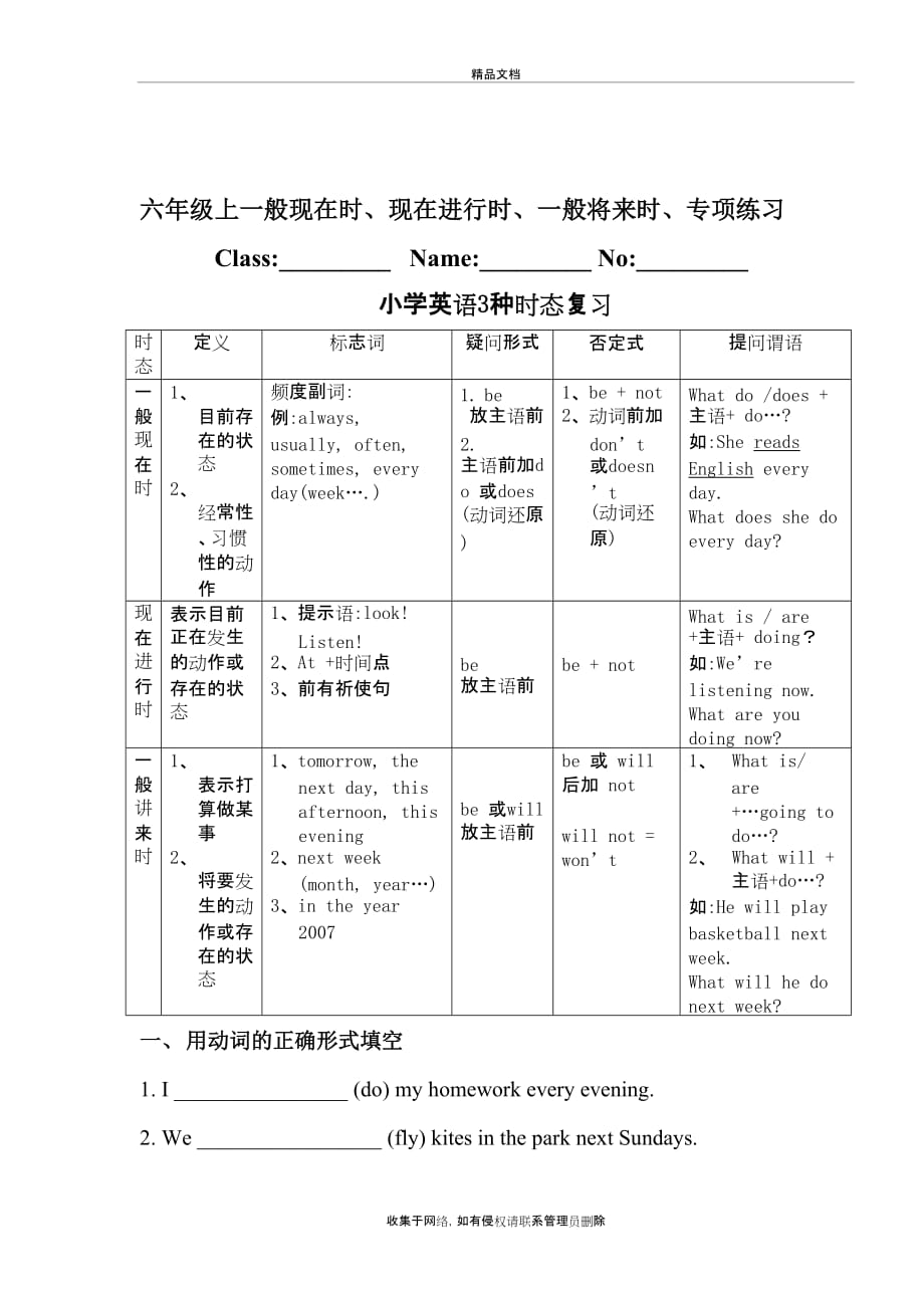 六年级上一般现在时、现在进行时、一般将来时、一般过去时讲解及专项练习说课讲解_第2页