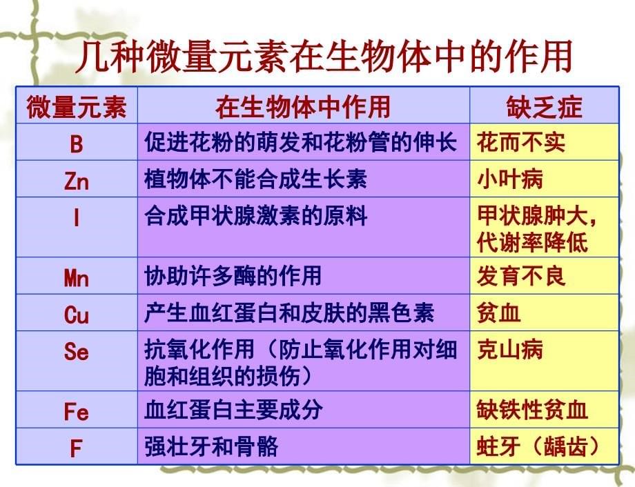 一轮复习细胞中的元素和化合物细胞中的无机物培训讲学_第5页