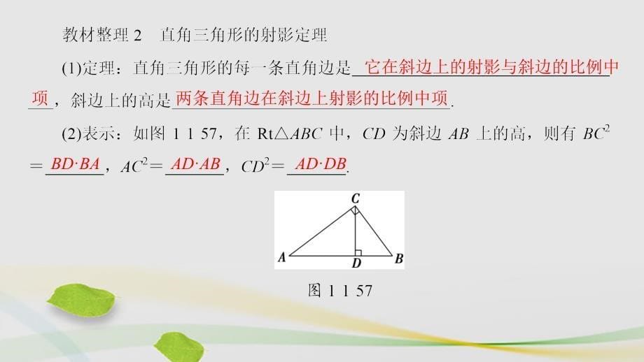 高中数学第1章直线、多边形、圆1.1.5直角三角形的射影定理课件北师大版选修4-1_第5页