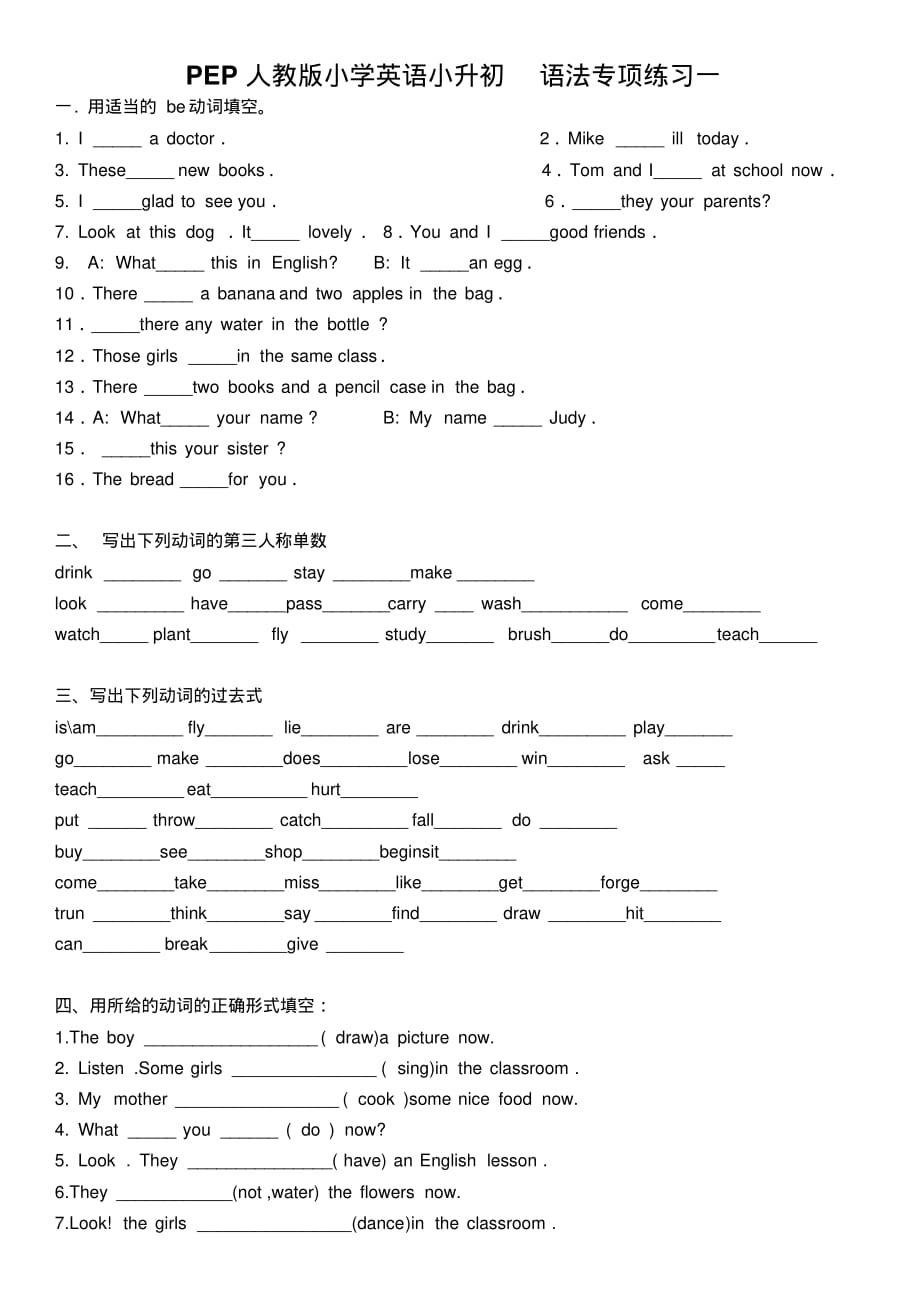 PEP人教版小学英语小升初语法专项练习.pdf_第1页