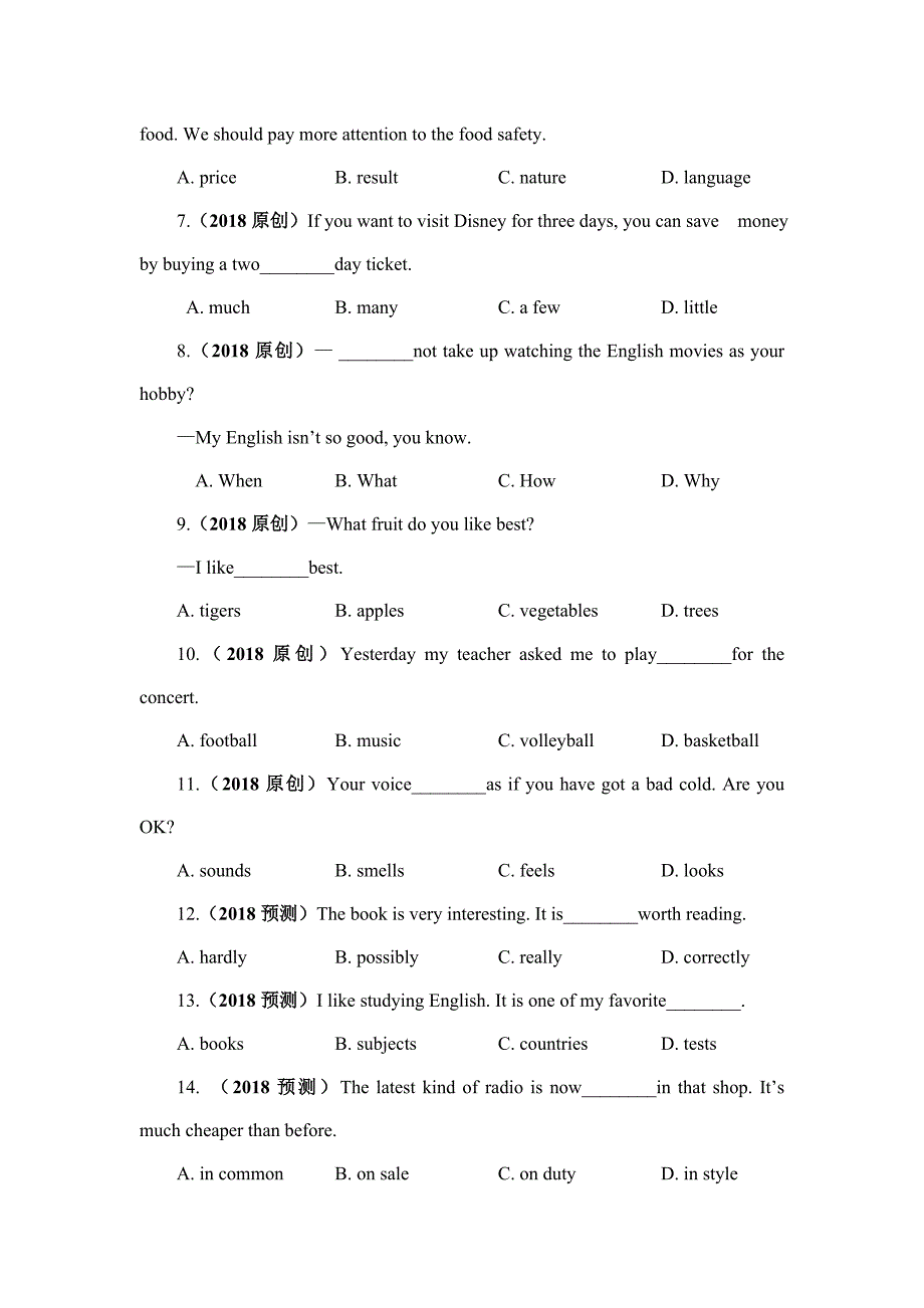 七年级（上）Units 5-9（word版习题）.doc_第3页