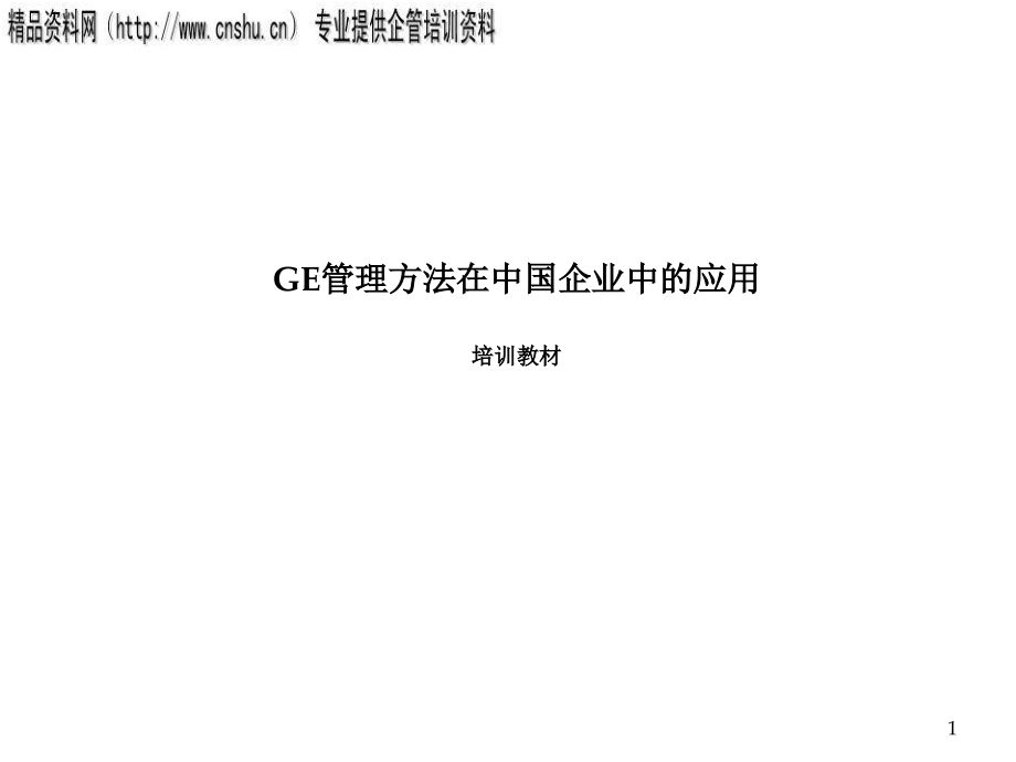 {日化行业管理}日化行业GE管理在中国企业中的应用讲义_第1页