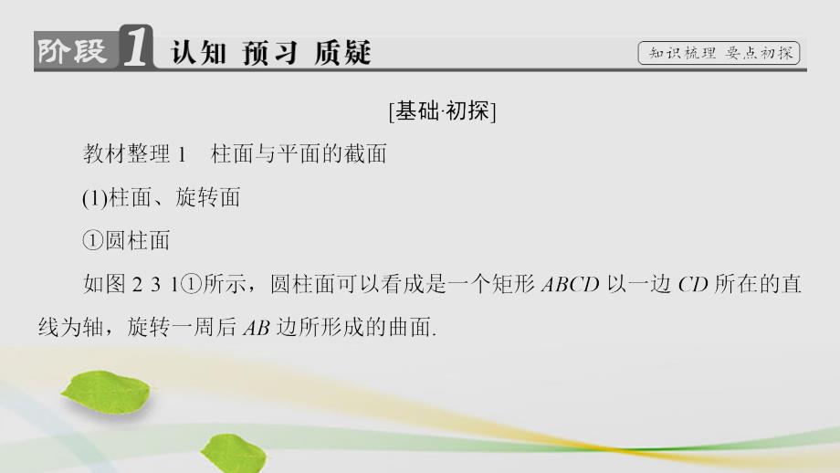 高中数学第2章圆锥曲线2.3柱面与平面的截面2.4平面截圆锥面课件北师大版选修4-1_第3页