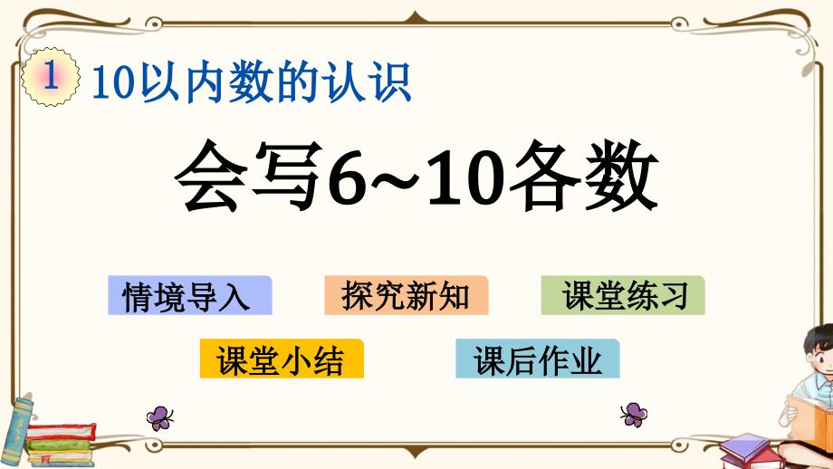 青岛版（五年制）一年级上册数学《 1.6 会写6~10各数》教学课件_第1页