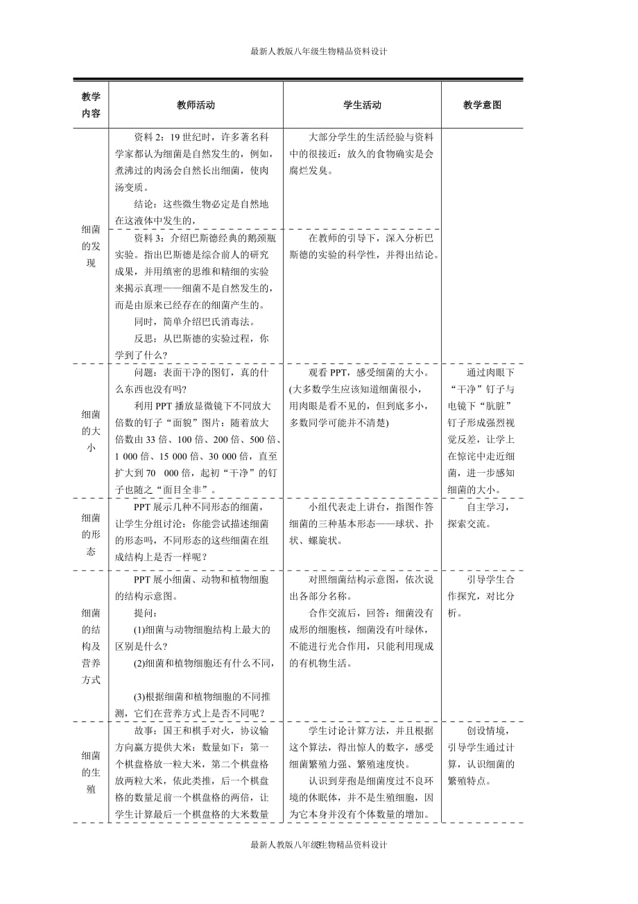 最新人教版八年级上册生物 精品教案 2.第二节细菌_第3页