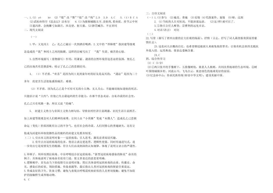 甘肃省高台县2020年春学期九年级语文开学模拟考试试卷_第5页