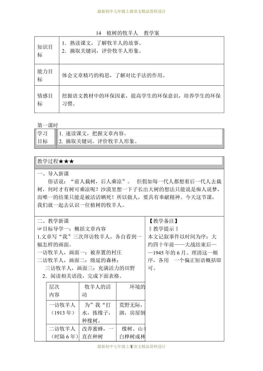 最新部编版七年级上册语文精品教学案植树的牧羊人2_第1页