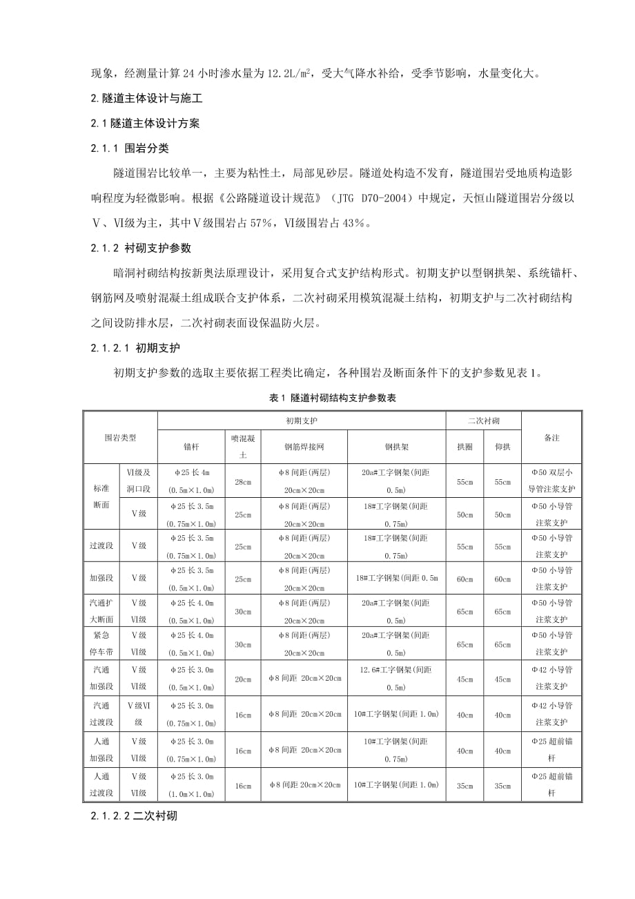 寒区浅埋大跨粘土公路隧道的设计与施工技术_第2页