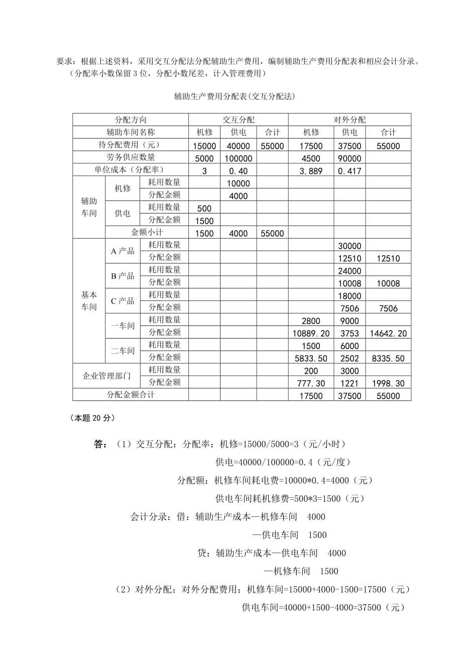 2019年春季电大成本会计课程第一次网上形成性考核任务_第5页