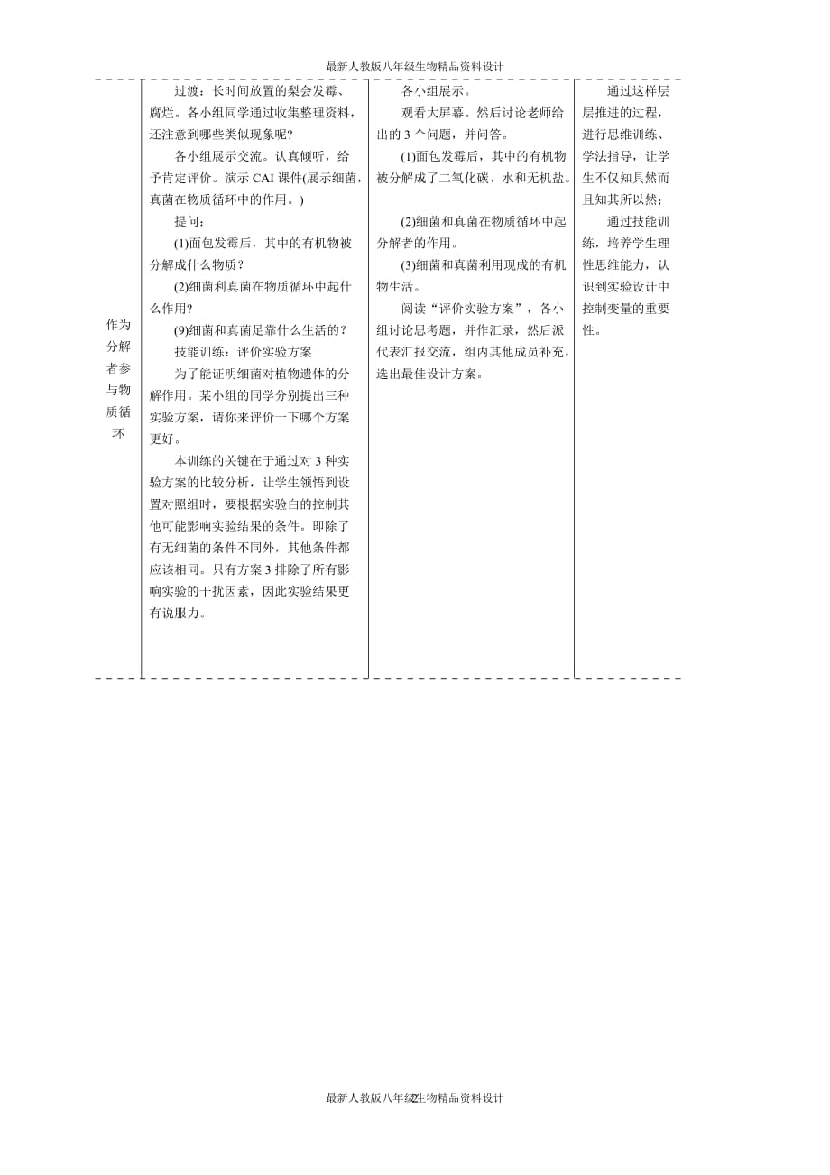 最新人教版八年级上册生物 精品教案 4.第四节细菌和真菌在自然界中的作用_第2页