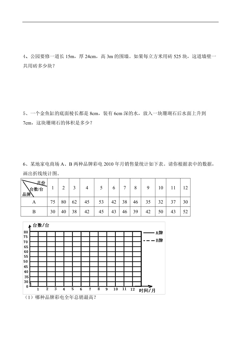 人教版五年级下册期末复习模拟试卷（数学）_第4页