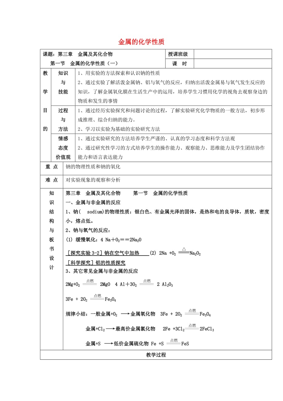 高中化学 3.1金属的化学性质（1）教案 新人教版必修1_第1页