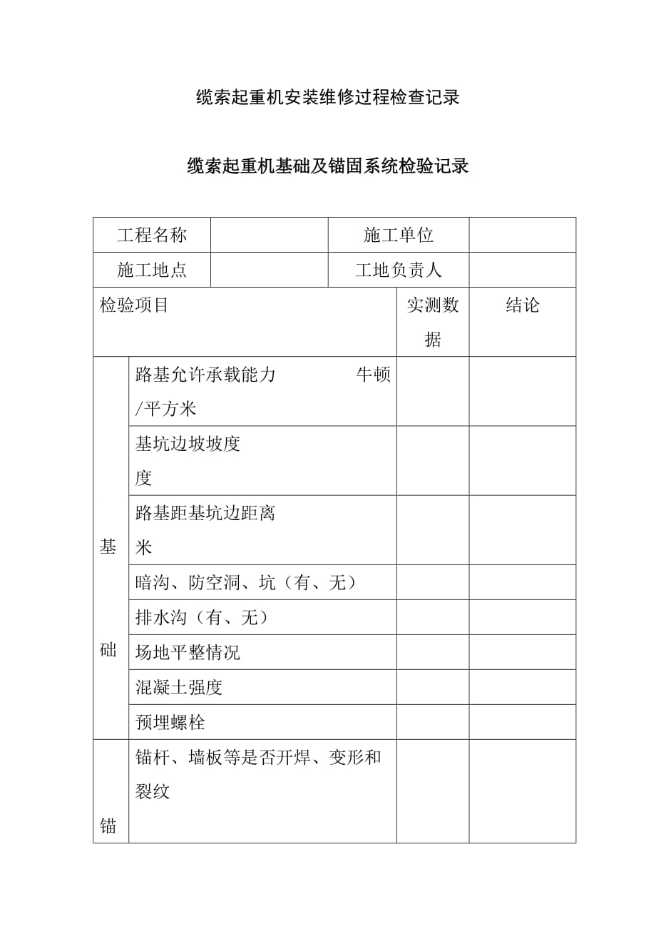 缆索起重机安装维修过程检查记录_第1页