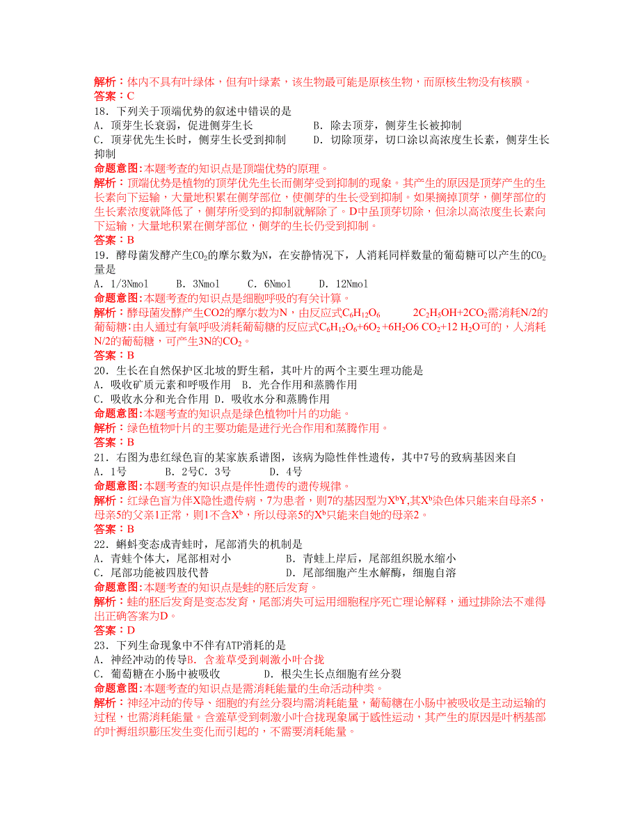 最给力上海全国高考生物试题_第4页